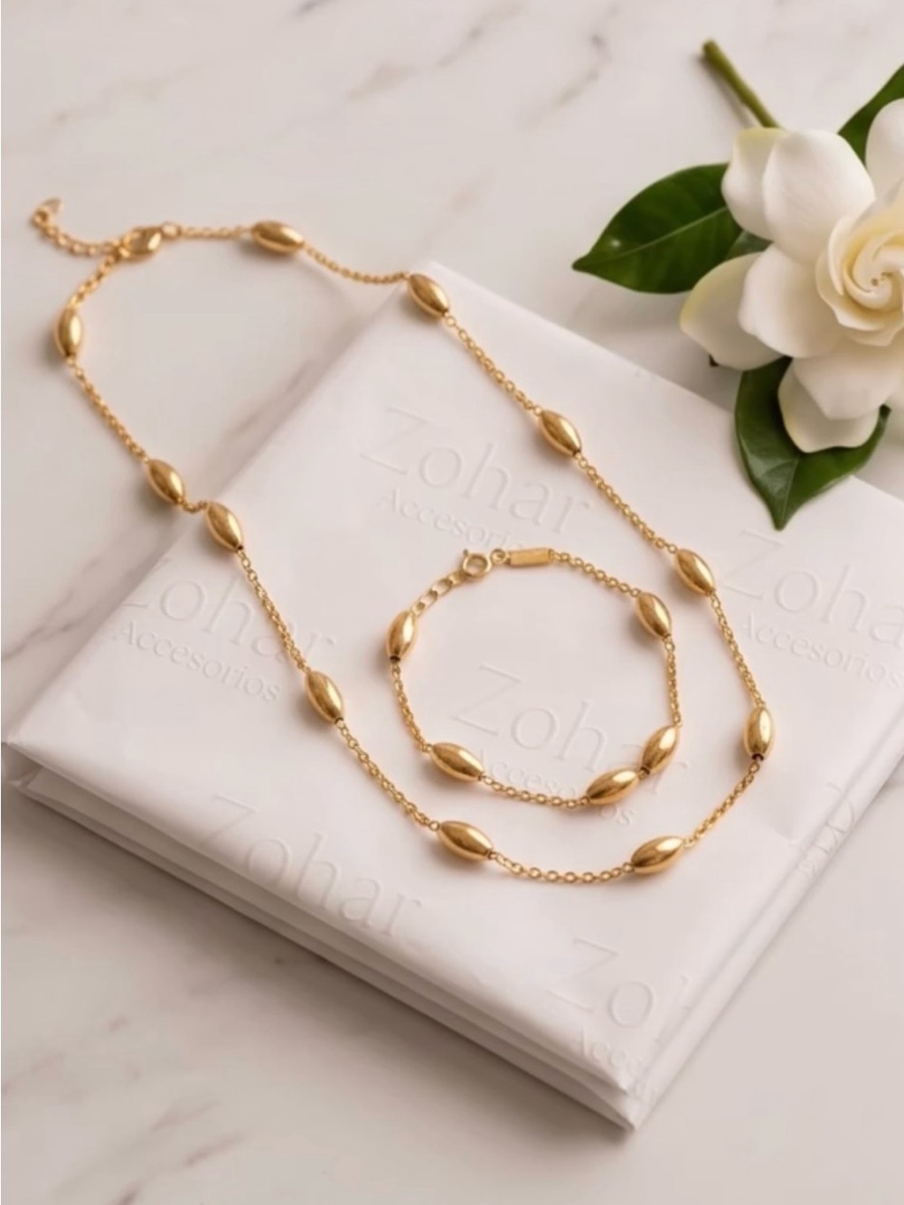 Zohar Gold Beaded Necklace and Bracelet Set